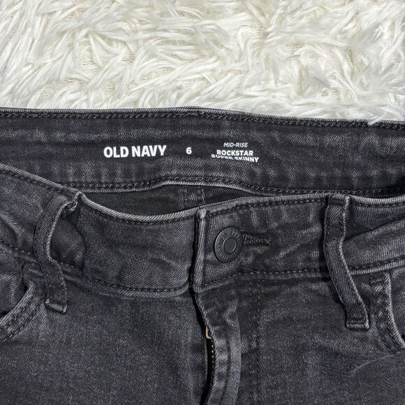 Old Navy Rockstar Mid-Rise Super Skinny Jeans Sz 6 Womens 25” Inseam Faded Black - Picture 5 of 11